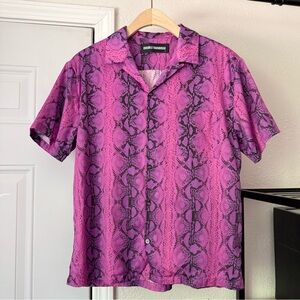 DOUBLE RAINBOUU pink purple‎ python snake reptile short sleeve button up shirt